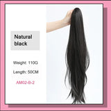 Long Wavy Straight Claw Clip On Ponytail Hair Black mixed with blue Synthetic Ponytail Hair For Women Pony Tail Hair Hairpiece