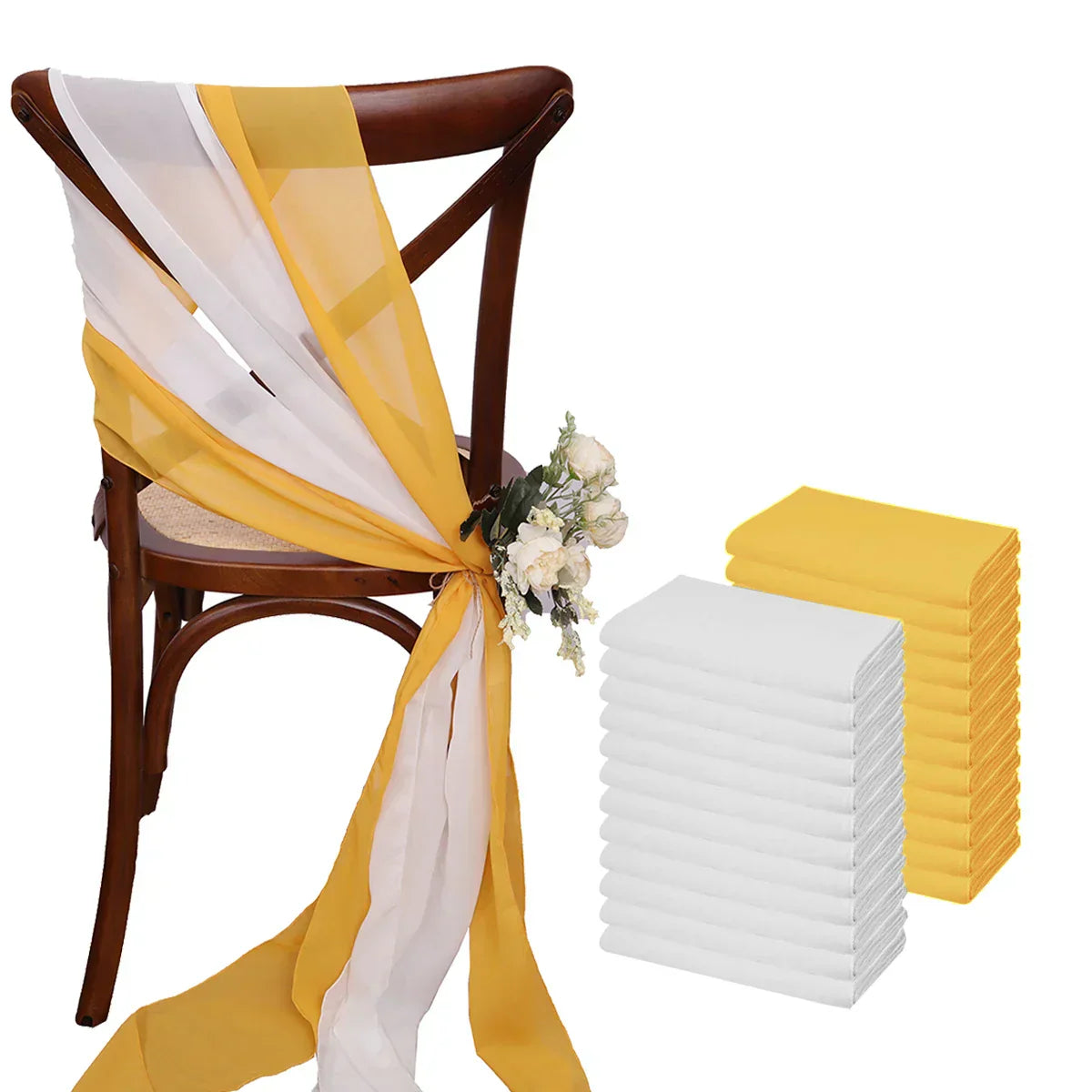 (Pack of 24) 17x275cm Chiffon Chair Sashes 12 Set Sage green Chair Sash Wedding Chair Covers Ribbon Wedding Party Aisle Chair Decor