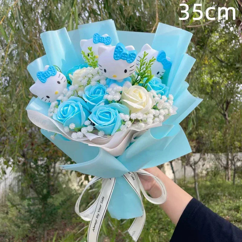 Kawaii Hello Kitty Cat Plush Dolls Rose Soap Flowers Bouquet Christmas Valentine's Day Birthday Graduation Gifts