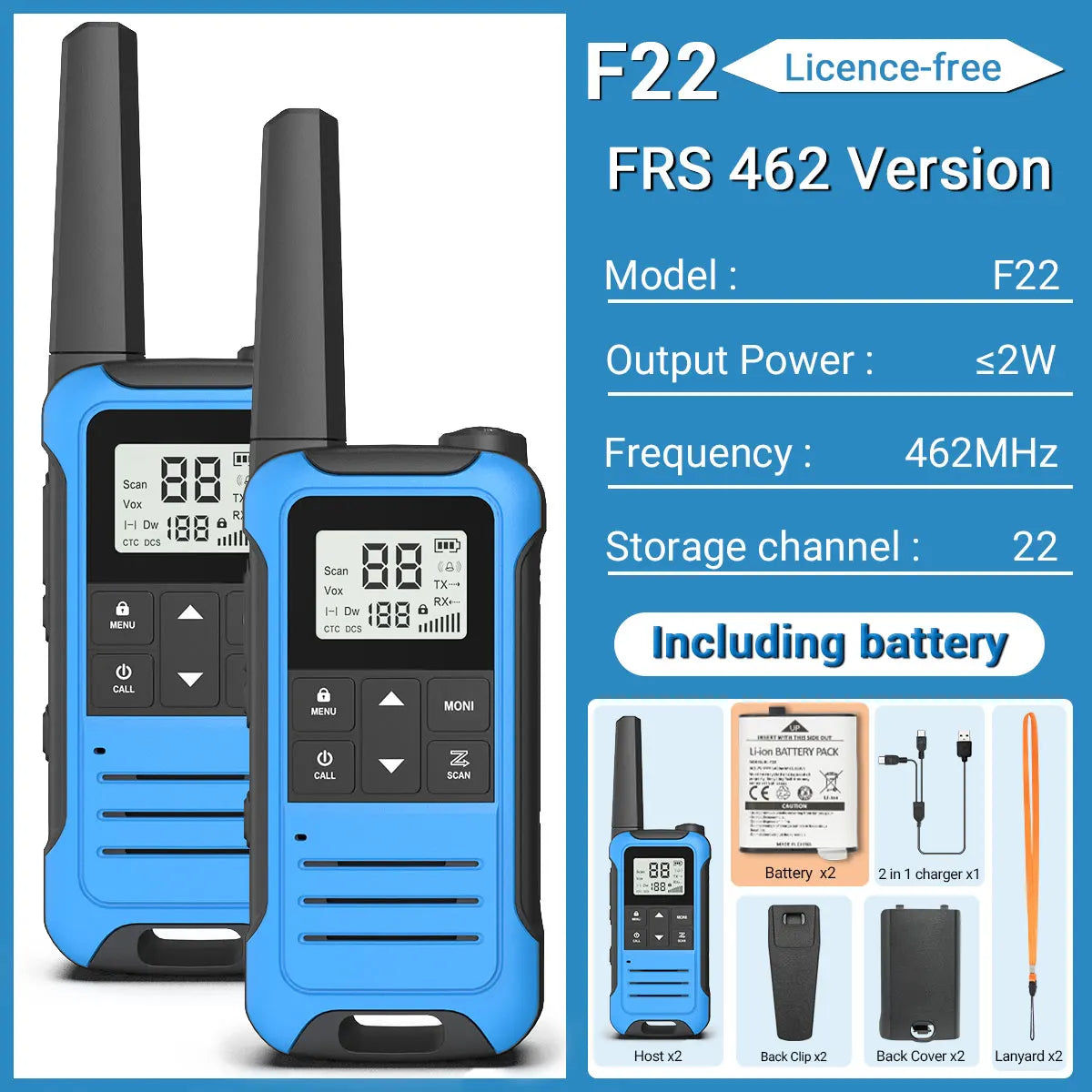 (Pack of 2) Baofeng F22 Walkie Talkie Portable Mini Communication Radio Profesional PMR446 /FRS Talkie Walkies Transceiver Radio