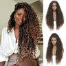 X-TRESS Braided Wigs Lace Front Wig for Black Women 28 Inch Ombre Brown Faux Locs Crochet Hair With Curly Synthetic Lace Wigs