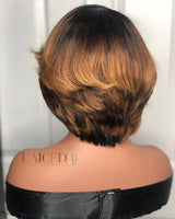 Short Bob Honey Blonde Ombre Colored Wig Straight 13X4 Lace Front Human Hair 4X4 Closure Frontal Wigs For Black Women Prepucked