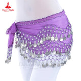Belly Dance Belt for Women Chiffon Gold Coines Oriental Dancing Wear Accessies Girl's Chiffon Silver Coines Bellydance Hip Scarf