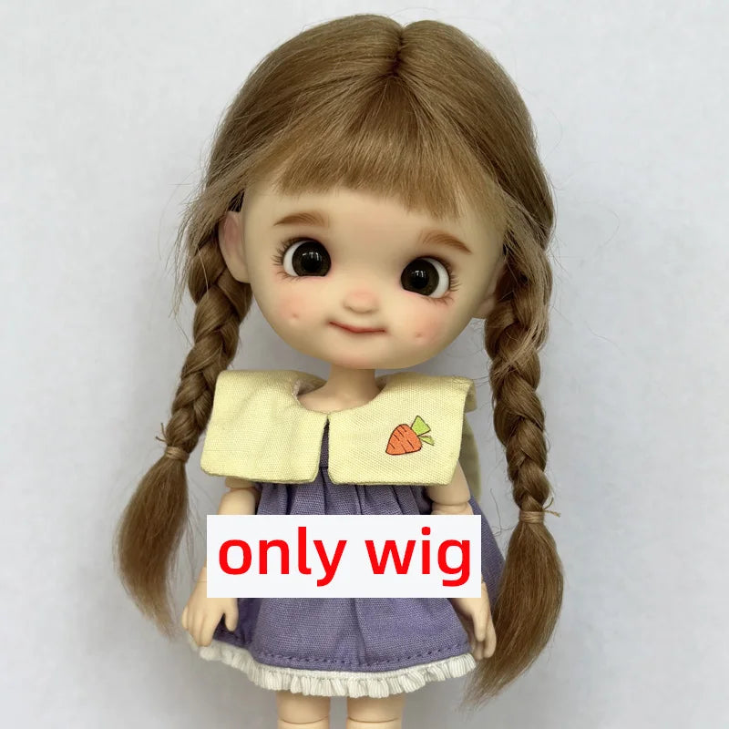 Doll Wig Bangs Ponytail Curly Soft Mohair Wig Suitable for Ob11, 1/12bjd, 1/8BJD Doll Wig Doll Accessories