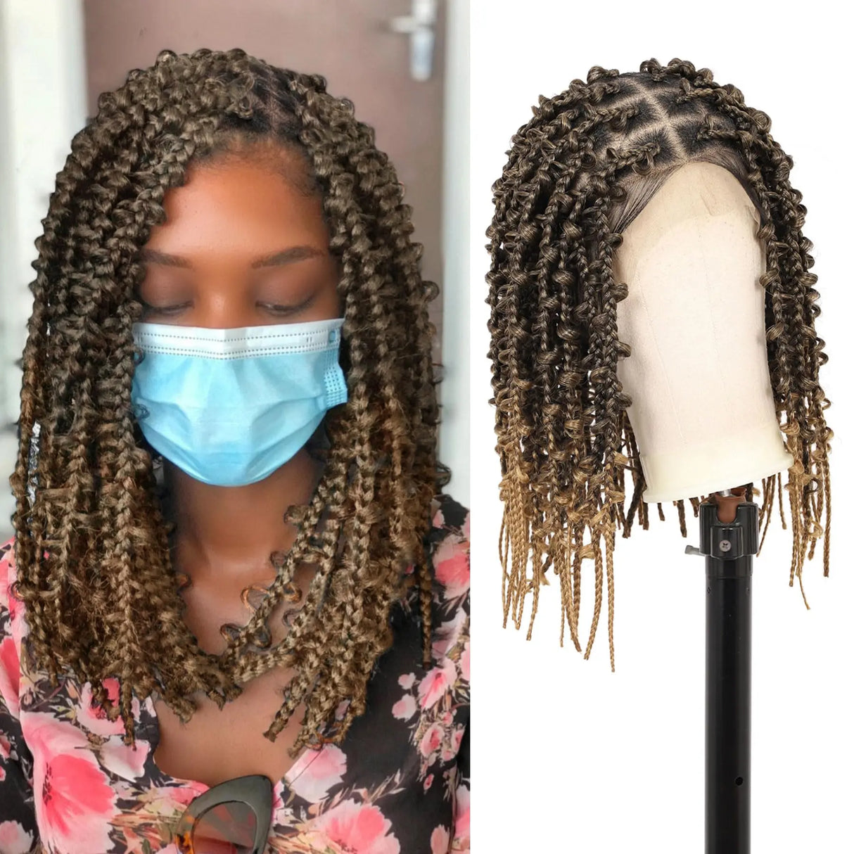 Kalyss- 14" Short Knotless Box Braided Wigs for Women Butterfly Bob Full Double Lace Braid Wigs with Baby Hair Front Cornrow