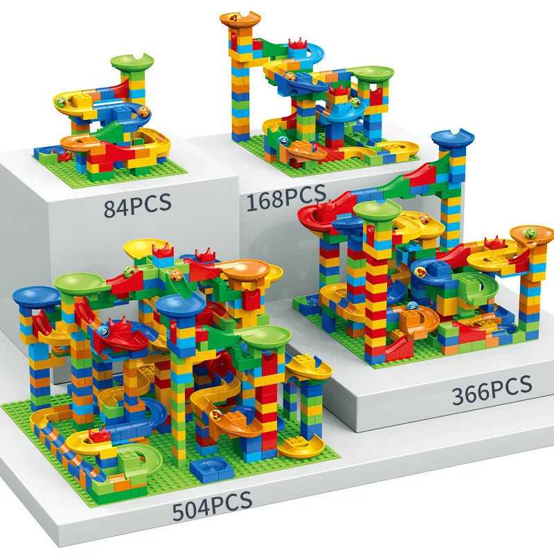 (Pack of 504) 84- Marble Race Run Block Small Size Building Blocks Funnel Slide Blocks DIY Creative Bricks Assemble Toys for Kids Gifts