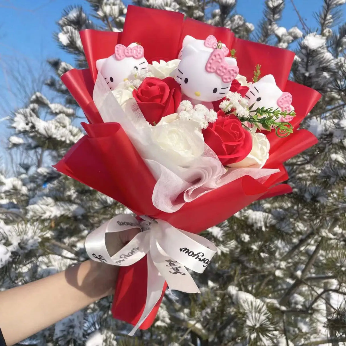 Kawaii Hello Kitty Cat Plush Dolls Rose Soap Flowers Bouquet Christmas Valentine's Day Birthday Graduation Gifts