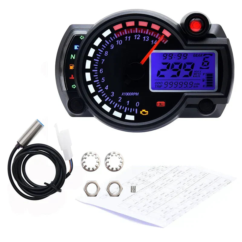 New RX2N LCD Digital Odometer Speedometer Instrument Universal For Motorcycle 299KM/H 7Colors Speed Gauge Meter Sensor Set