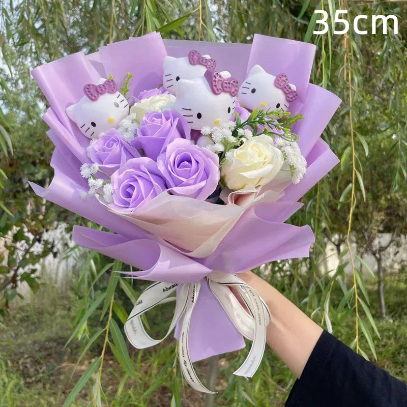 Kawaii Hello Kitty Cat Plush Dolls Rose Soap Flowers Bouquet Christmas Valentine's Day Birthday Graduation Gifts