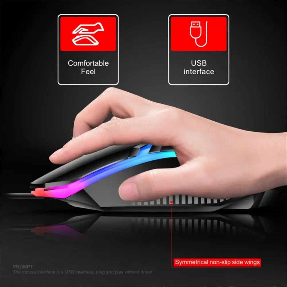 Rainbow Backlit Wired Keyboard and Mouse,Floating Keycap Strong, Wear-resistant, Comfortable Feel Keyboard for Business Office