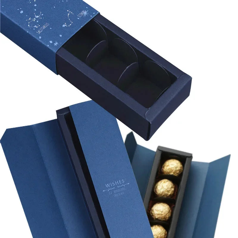 (Pack of 10) Blue Chocolate Box Packaging With Insert Dessert Paper Chocolate Spacer Valentine's Day Wedding Baby Shower Candy Gift Box