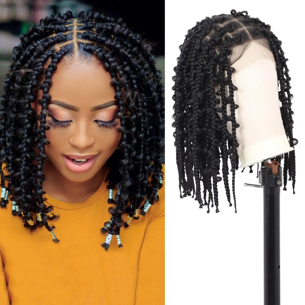 Kalyss- 14" Short Knotless Box Braided Wigs for Women Butterfly Bob Full Double Lace Braid Wigs with Baby Hair Front Cornrow