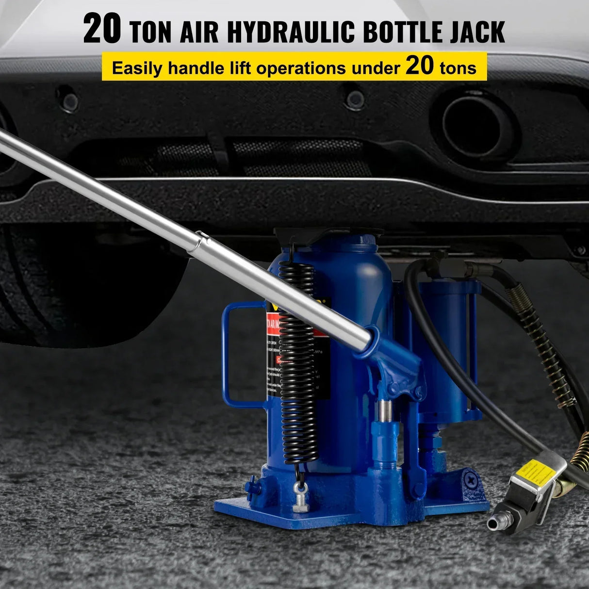 VEVOR 20 Ton 4Ft Air Hydraulic Bottle Car Jack Tool for Lifting Farm Vehicles Heavy-Duty Machinery Industrial Equipment Repair