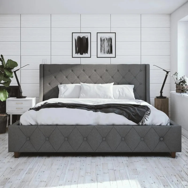 Mercer Upholstered Bed, King Gray Linen muebles de dormitorio queen bed frame bunk beds for kids loft bed