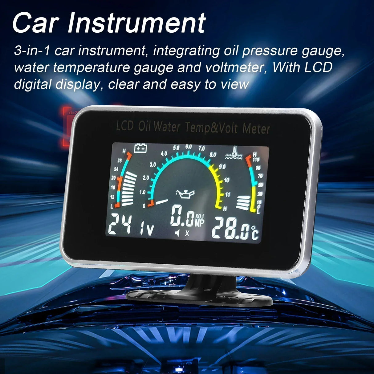 3-in-1 Car LCD Meter Digital Oil Pressure Voltage Water Temperature Gauge Universal Instrument 9-36V for Car Truck SUV RV