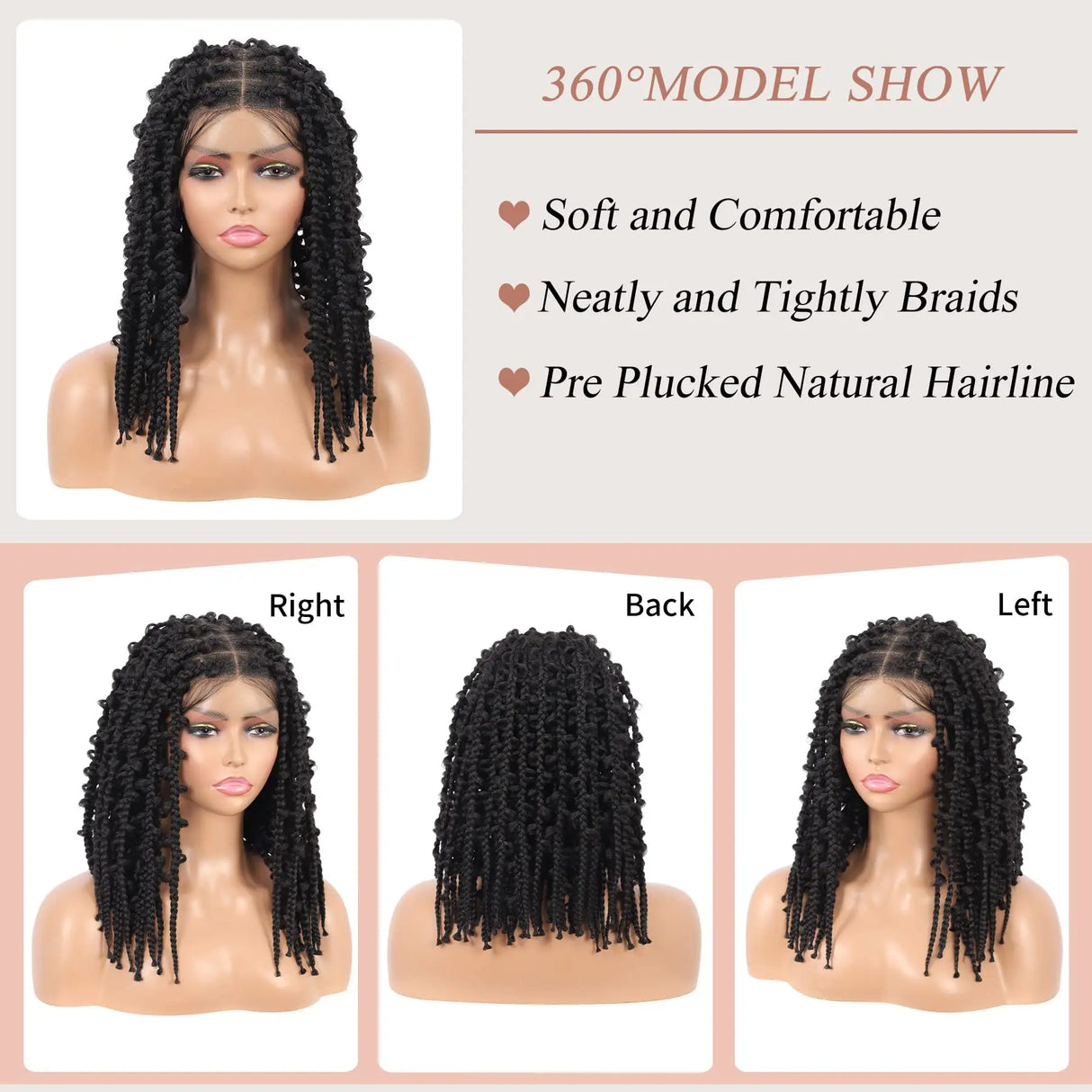 Kalyss- 14" Short Knotless Box Braided Wigs for Women Butterfly Bob Full Double Lace Braid Wigs with Baby Hair Front Cornrow