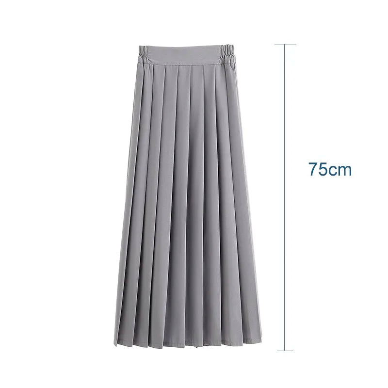 Japanese Student Girls Skirt School Uniform Solid Color Suit Pleated Skirt Short/Middle/Long High School Elastic Waist Dress