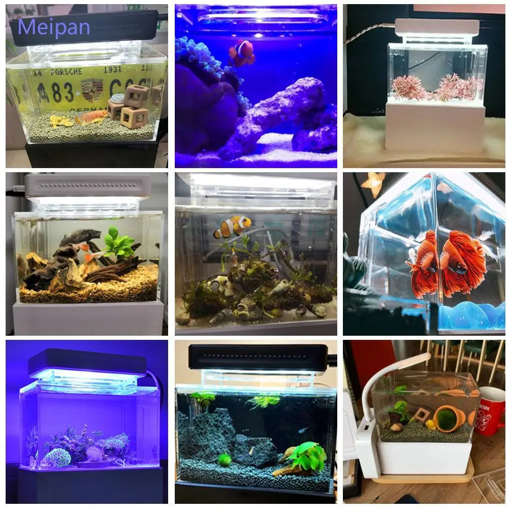 Portable Mini Betta Fish Tank Aquarium Desktop Decorations Marine Aquaponic Fishes Bowl With Water Fliter USB Air Pump LED Light