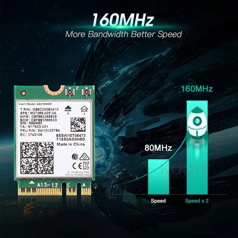 Intel AX210 WiFi Card 5374Mbps Bluetooth 5.3 Wi-Fi 6E Adapter 2 In 1 Desktop Kit 10DBi Antennas 802.11ax 2.4G/5Ghz/6Ghz For PC