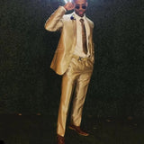 New Style Men Suits Gold Satin Groom Tuxedos Notch Lapel Groomsmen 2 Pieces Set Wedding (Jacket+Pants）2023