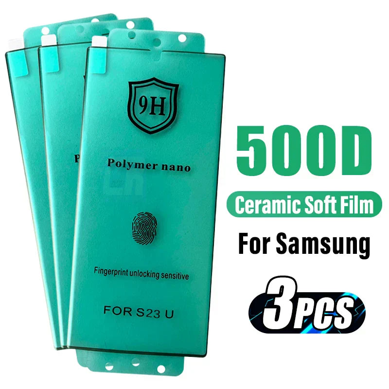 (Pack of 3) 1- Curved Ceramic Soft Film for Samsung Galaxy S24 S23 S22 S21 S20 S10 S9 Screen Protector Note 20 Ultra 9 10 Plus Not Glass