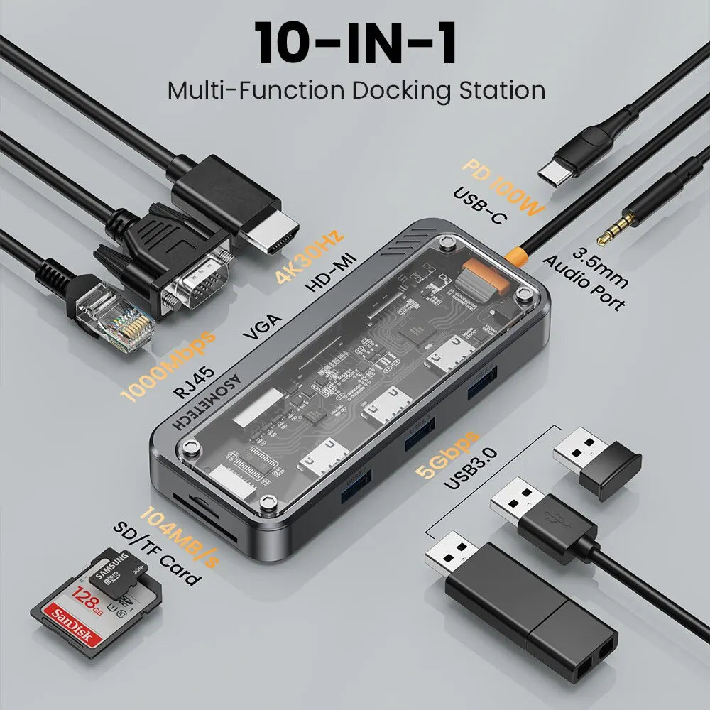 4K 5GB USB C Hub Dock Station Type C To HDMI-Compatible Ethernet Port RJ45 PD 100W Adapter For Macbook USB 3.0 Hub Laptop Tablet