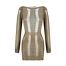 Puloru Sexy Knitted Cutout Short Dress 2022 Spring Summer Backless Long Sleeve Round Neck Wrapped Mini Dresses Streetwear Solid