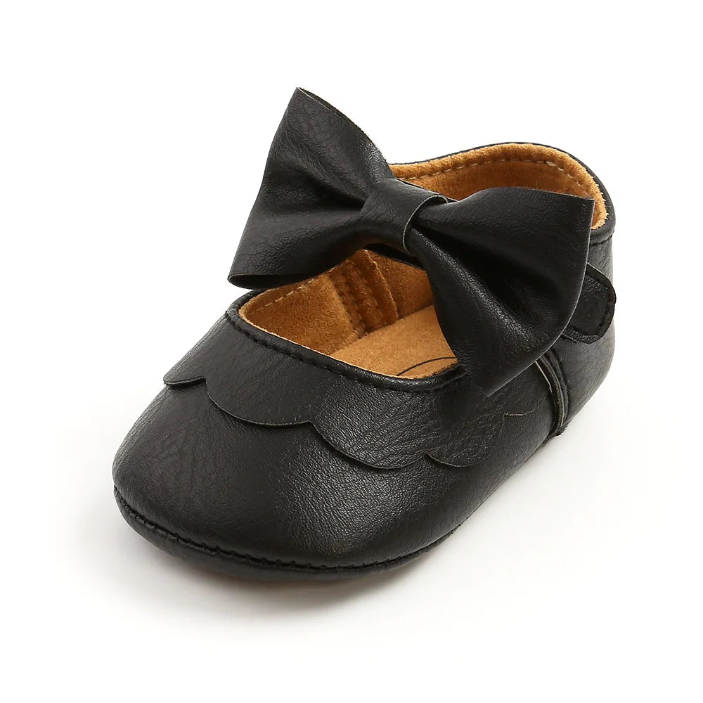 Soft Leather Lace Baby Girls Princess Shoes Newborn Moccasins Shoes Rubber Sole Prewalker Non-slip Toddlers First Walkers