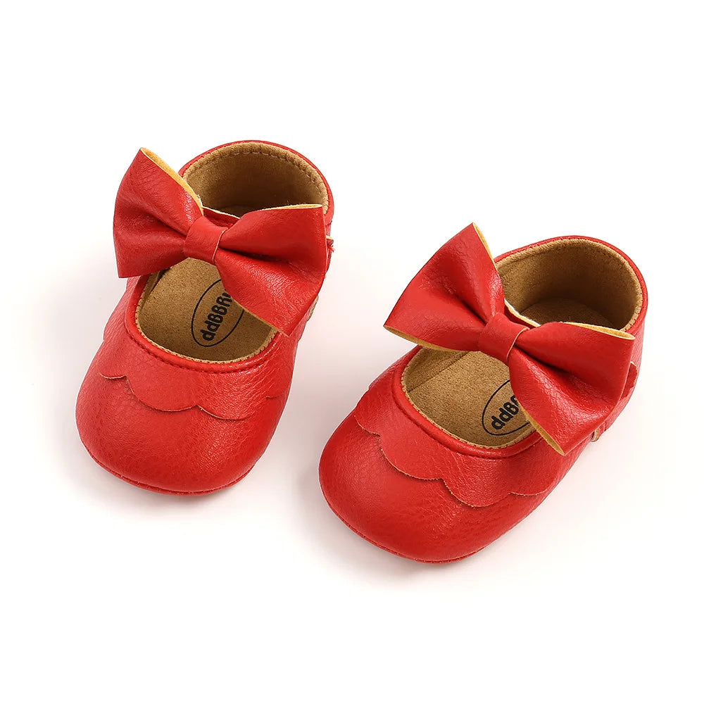 Soft Leather Lace Baby Girls Princess Shoes Newborn Moccasins Shoes Rubber Sole Prewalker Non-slip Toddlers First Walkers