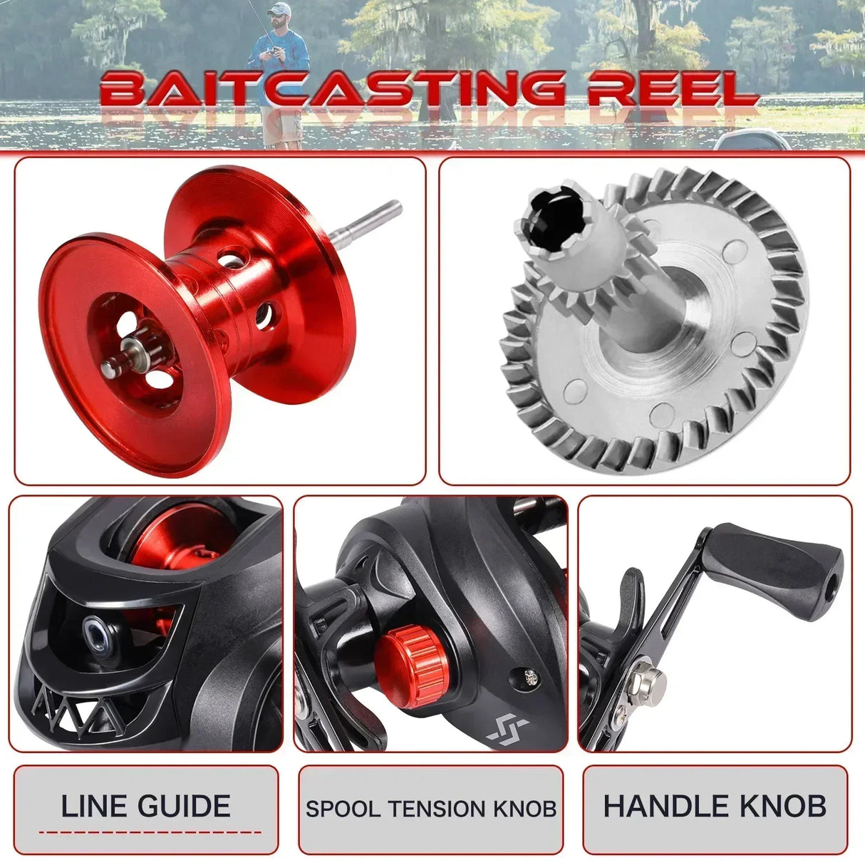 Sougayilang Casting Fishing Rod Reel Set 1.8/2.1m Carbon Fiber Casting Rod and Reel Max Drag 8kg with Line Lure for Bass Pike