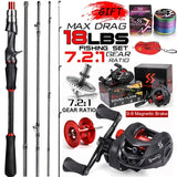 Sougayilang Casting Fishing Rod Reel Set 1.8/2.1m Carbon Fiber Casting Rod and Reel Max Drag 8kg with Line Lure for Bass Pike