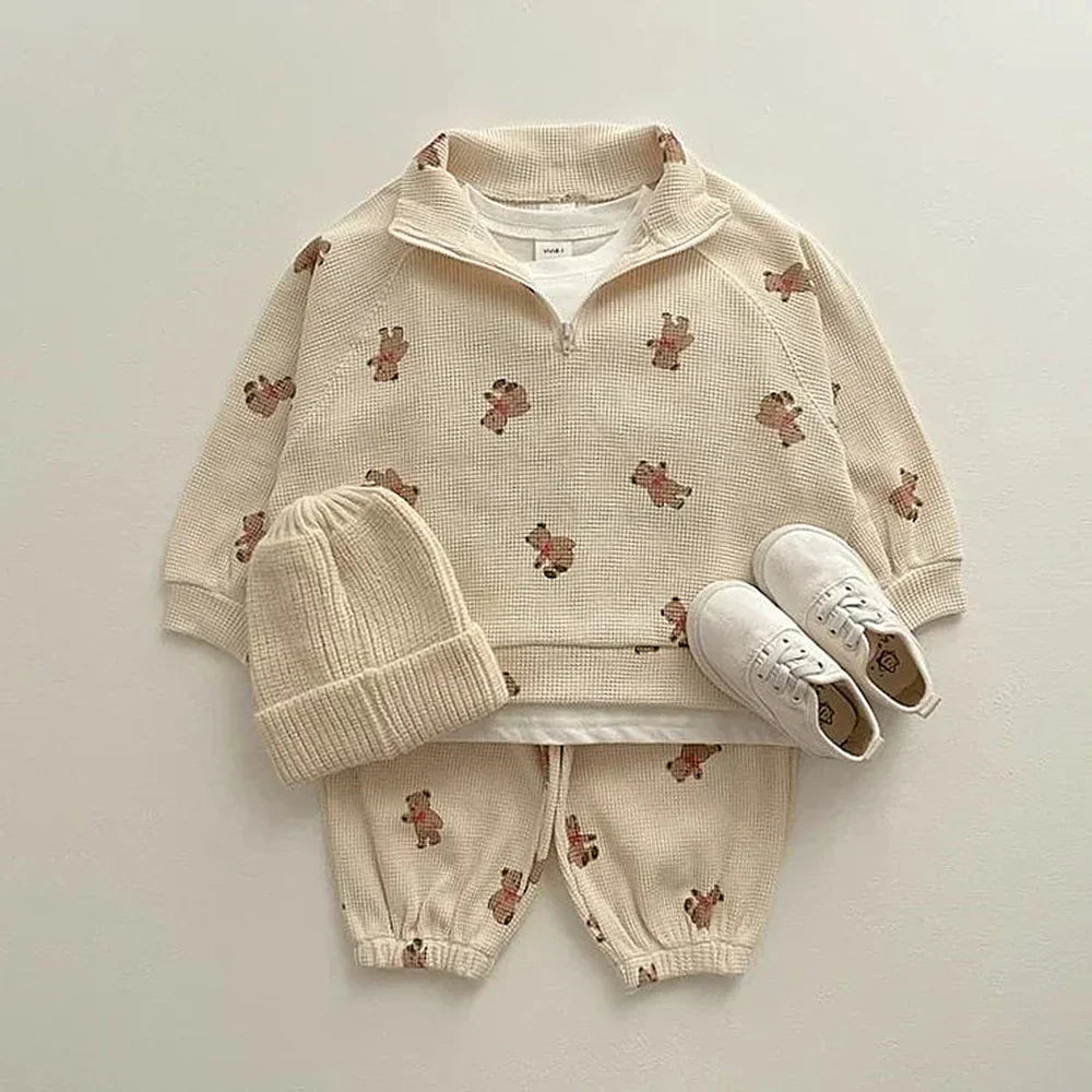 (Pack of 2) Spring Infant Baby Cartoon Clothing Sets Toddler Boys Girls Long Sleeve Sweatshirt + Pants Suit Kids Cute Bear Clothes Set