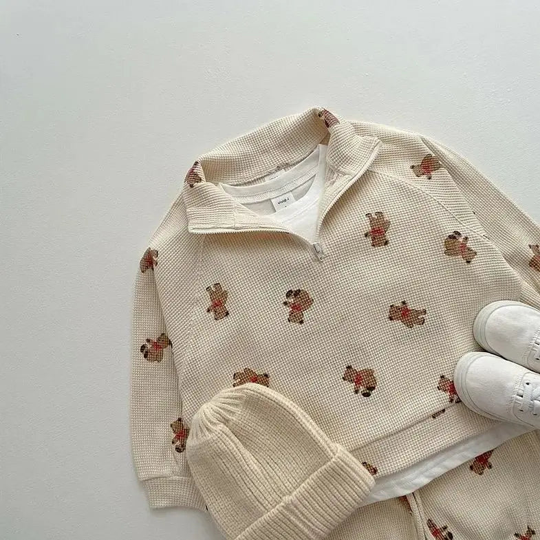 (Pack of 2) Spring Infant Baby Cartoon Clothing Sets Toddler Boys Girls Long Sleeve Sweatshirt + Pants Suit Kids Cute Bear Clothes Set
