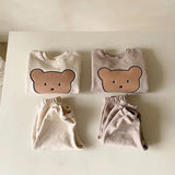 (Pack of 2) Spring Infant Baby Cartoon Clothing Sets Toddler Boys Girls Long Sleeve Sweatshirt + Pants Suit Kids Cute Bear Clothes Set