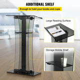 VEVOR 47" Clear Podium Stand Floor-Standing Acrylic Podium Lectern W/ Reading Surface & Storage Shelf for Church Office School