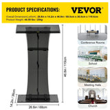 VEVOR 47" Clear Podium Stand Floor-Standing Acrylic Podium Lectern W/ Reading Surface & Storage Shelf for Church Office School