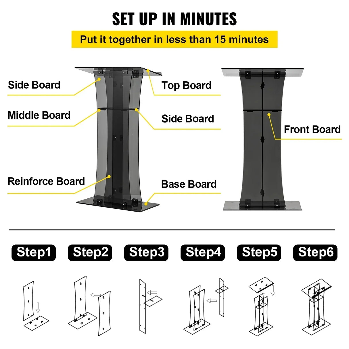 VEVOR 47" Clear Podium Stand Floor-Standing Acrylic Podium Lectern W/ Reading Surface & Storage Shelf for Church Office School
