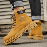Winter plush and thick yellow boots for warm outdoor work wear, Martin men's boots