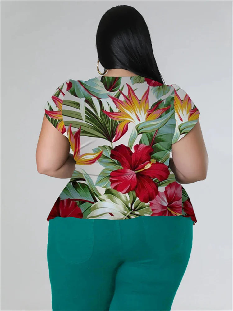 Wmstar Plus Size Two Piece Outfits Pants Sets Women Summer Clothes Printed Top Solid Leggings Matching Wholesale Dropshipping