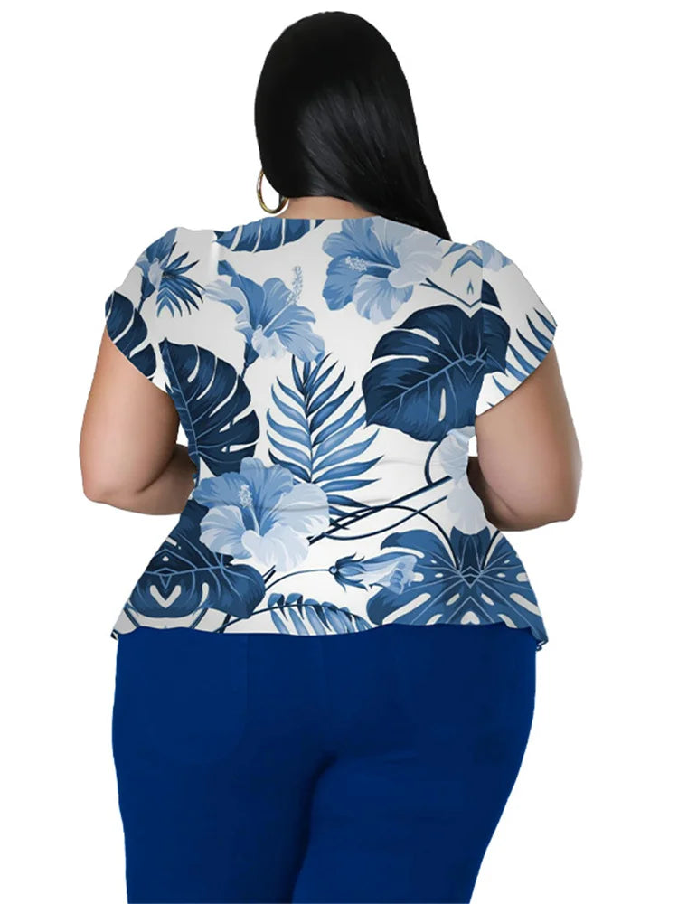 Wmstar Plus Size Two Piece Outfits Pants Sets Women Summer Clothes Printed Top Solid Leggings Matching Wholesale Dropshipping