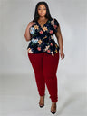 Wmstar Plus Size Two Piece Outfits Pants Sets Women Summer Clothes Printed Top Solid Leggings Matching Wholesale Dropshipping