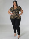 Wmstar Plus Size Two Piece Outfits Pants Sets Women Summer Clothes Printed Top Solid Leggings Matching Wholesale Dropshipping