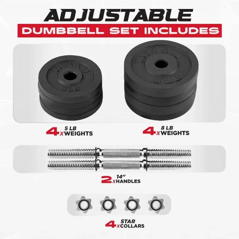 Yes4All Cast Iron Weights Adjustable Dumbbell Sets for Home Gym with Bars, Plates, Collars dumbbell set