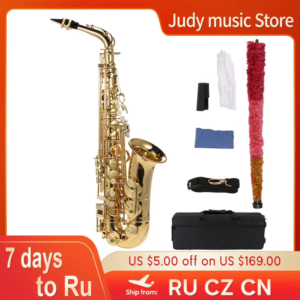 Ammoon Eb Alto Saxophone Brass Lacquered Gold Lacquer E Flat Sax 82ZKey Type Woodwind Instrument Bb Soprano Sax with Accessories