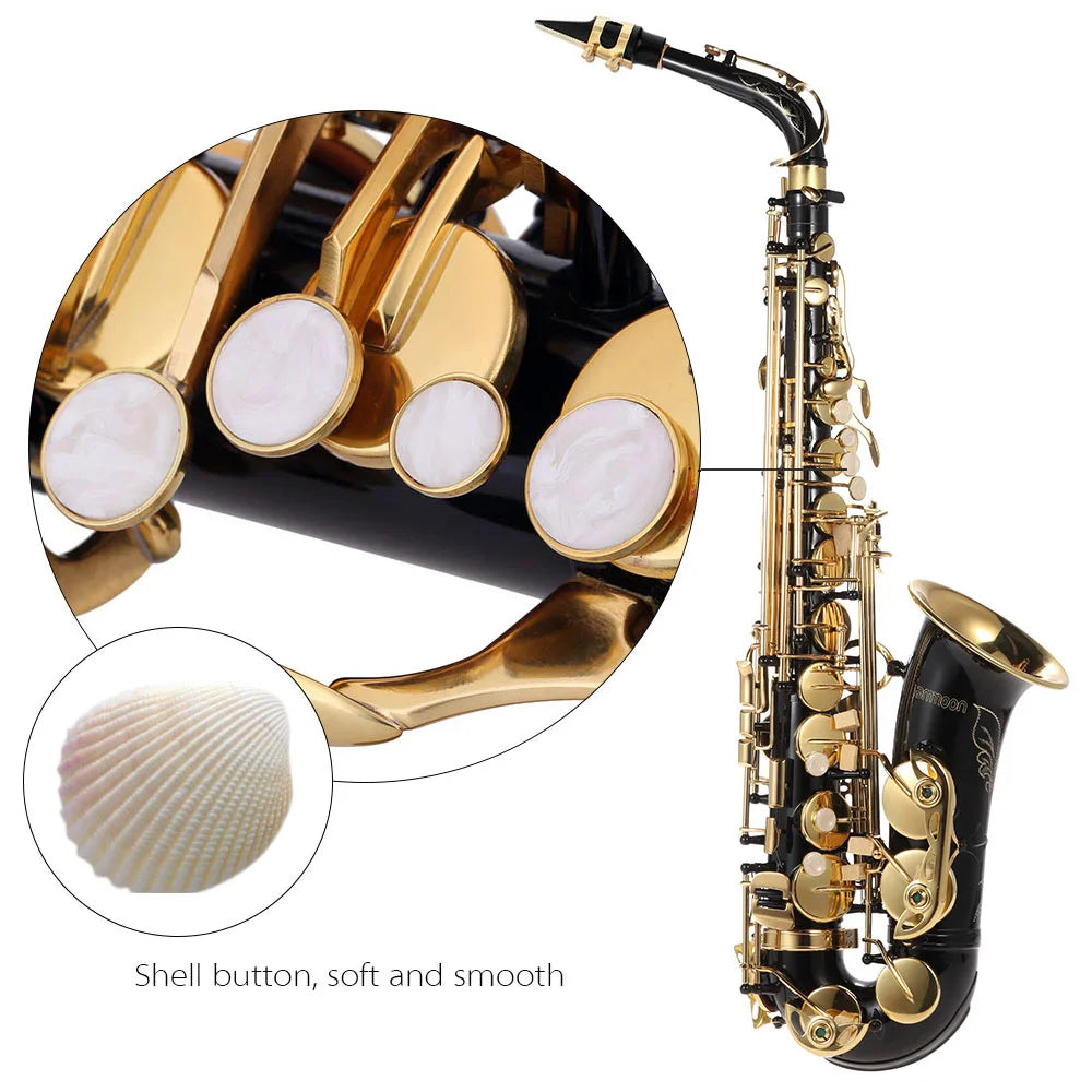 Ammoon Eb Alto Saxophone Brass Lacquered Gold Lacquer E Flat Sax 82ZKey Type Woodwind Instrument Bb Soprano Sax with Accessories