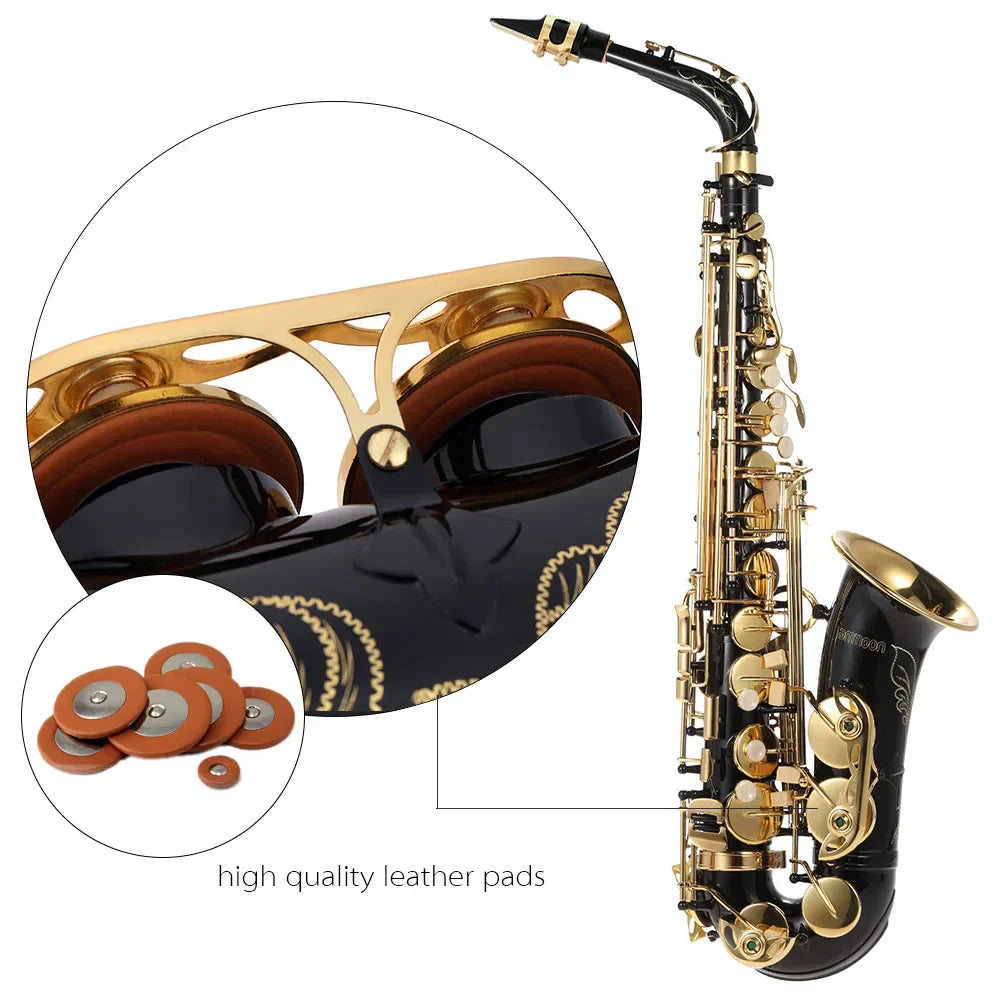 Ammoon Eb Alto Saxophone Brass Lacquered Gold Lacquer E Flat Sax 82ZKey Type Woodwind Instrument Bb Soprano Sax with Accessories