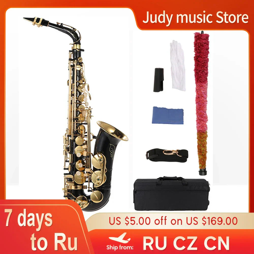 Ammoon Eb Alto Saxophone Brass Lacquered Gold Lacquer E Flat Sax 82ZKey Type Woodwind Instrument Bb Soprano Sax with Accessories