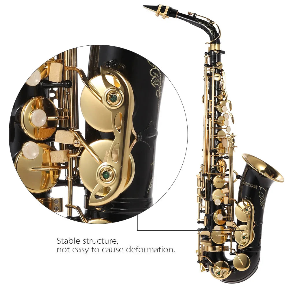 Ammoon Eb Alto Saxophone Brass Lacquered Gold Lacquer E Flat Sax 82ZKey Type Woodwind Instrument Bb Soprano Sax with Accessories