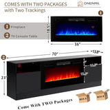 Oneinmil Fireplace TV Stand with 36" Electric Fireplace, LED Light Entertainment Center, TVs Up to 80", 70 inches, Black