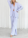 Wsevypo Women Two-piece Pleated Pants Suits Casual Chic Solid Color Long Sleeve Button down Shirts and Straight Leg Trousers Set